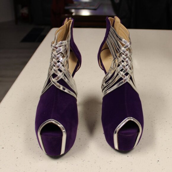 Suede Peep-Toe Platform Stiletto Heels Size 11 - Picture 7 of 13